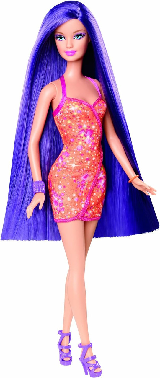 Barbie Hairtastic Orange Dress Long Purple Hair Doll 2012 Mattel Y9928 - We-R-Toys Barbie Hairtastic Orange Dress Long Purple Hair Doll 2012 Mattel Y9928 - We-R-Toys