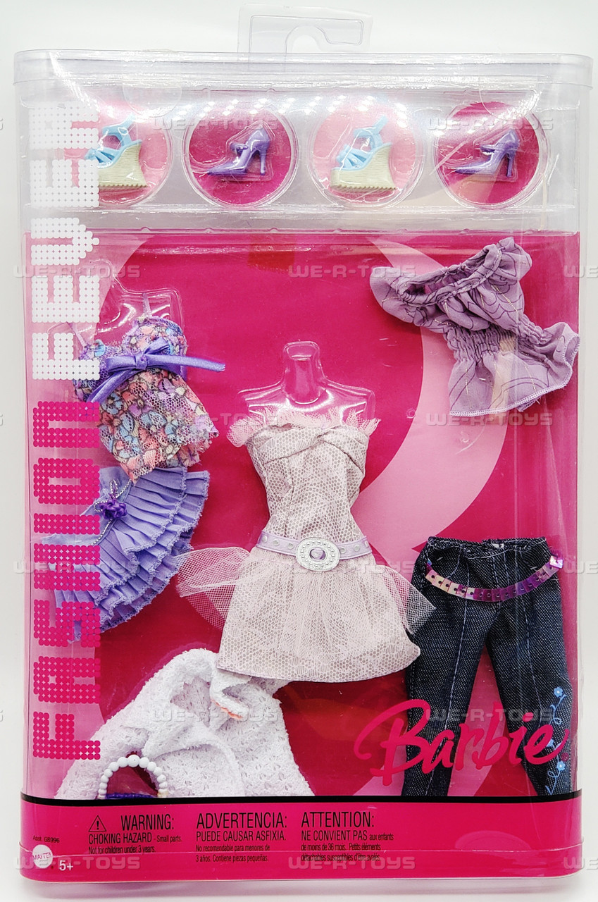 Barbie Fashion Fever Outfit Purple Floral Tops, Denim Jeans, and