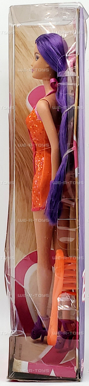 barbie hairtastic orange dress long purple hair doll Barbie Hairtastic Orange Dress Long Purple Hair Doll