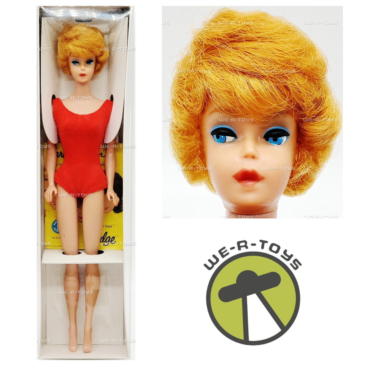 Vintage 1962 Blonde Bubble Cut Barbie Doll in Red Swimsuit By Mattel 850 Japan We R Toys