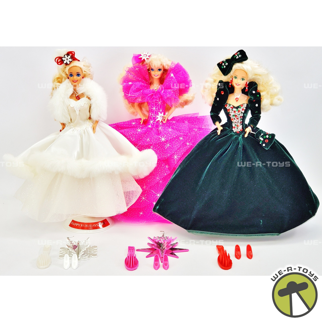 Lot of Happy Holidays Barbie Dolls 1989, 1990, and 1991 NO BOXES