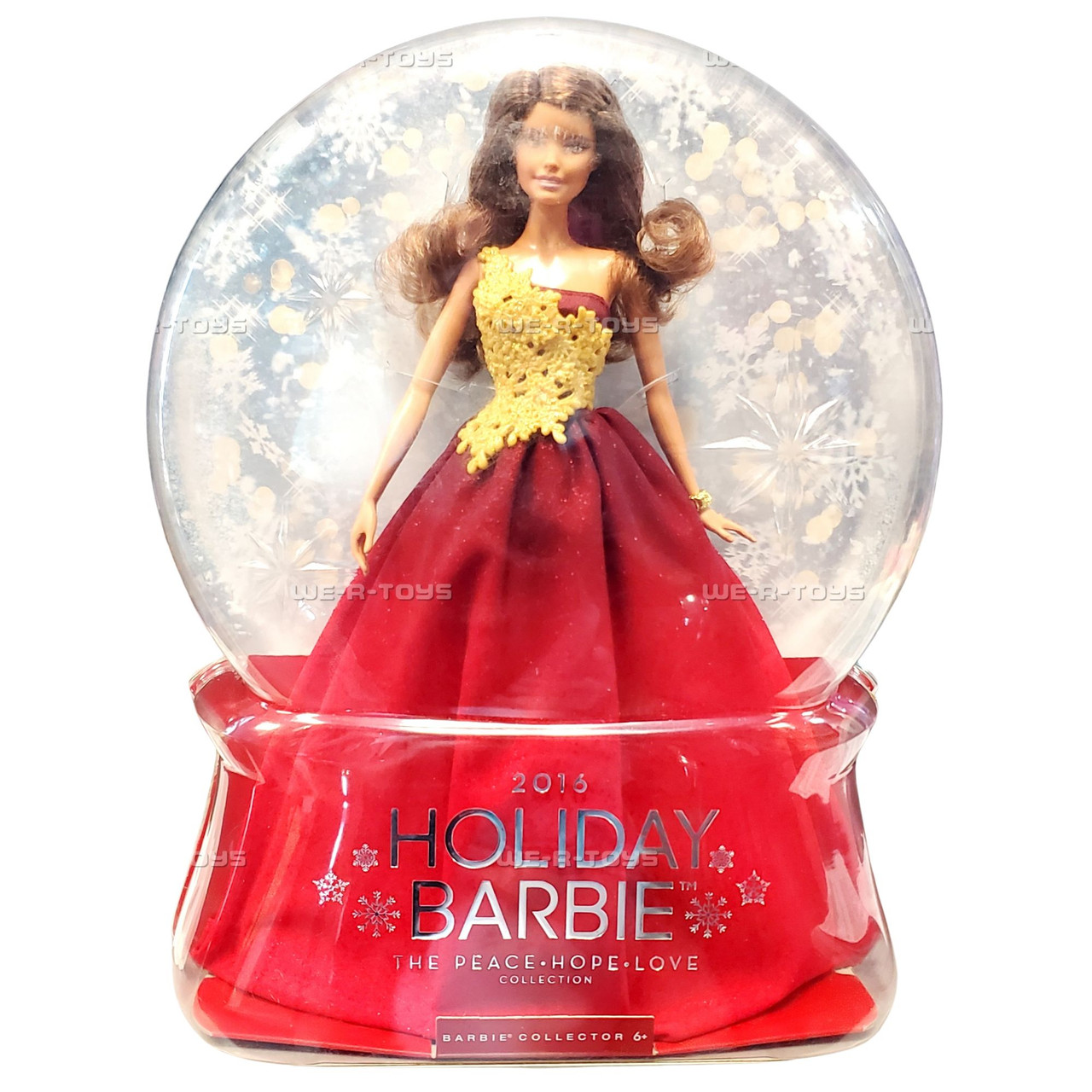 Barbie 2016 Holiday Peace Hope Love Doll Brunette Red Dress Mattel