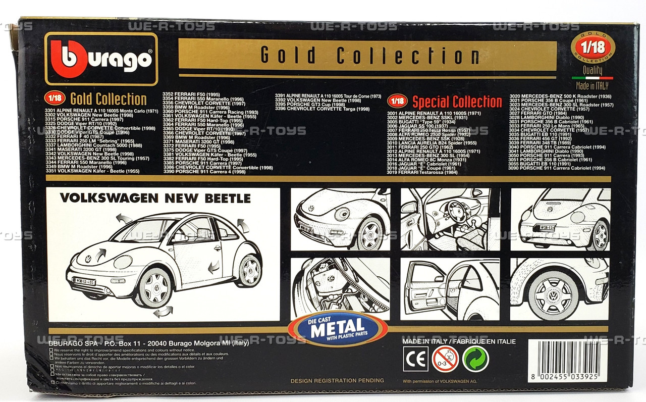 Bburago Volkswagen New Beetle 1998 Gold Collection 1:18 Scale