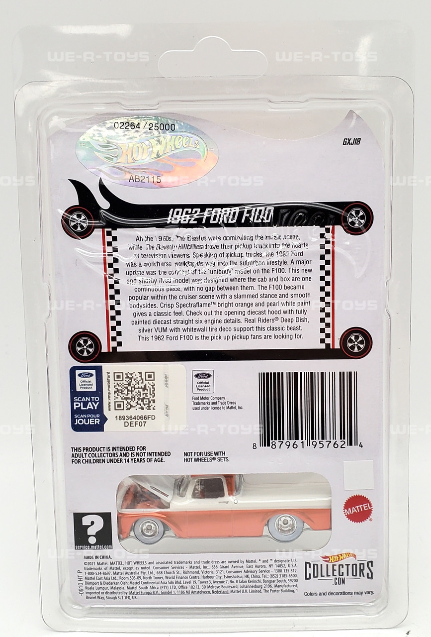 Hot Wheels RLC Exclusive 1962 Ford F100 Orange Vehicle 2021 Mattel