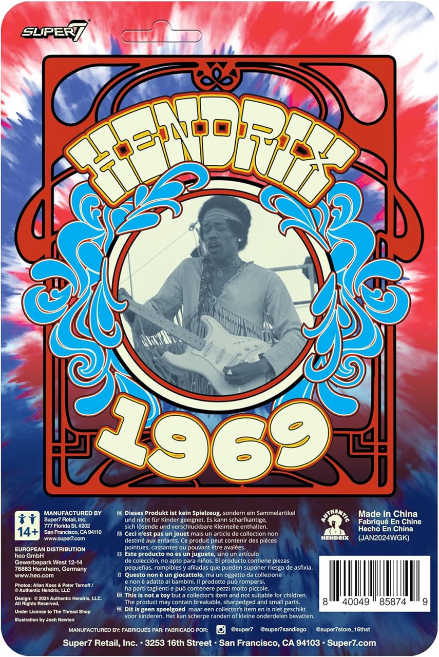 Jimi Hendrix ReAction Festival Version Action Figure 2024 Super 7