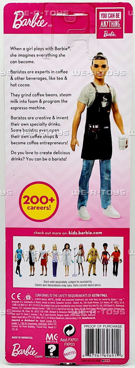 Barbie You Can Be Anything Ken Doll Barista 2018 Mattel FXP03 - We