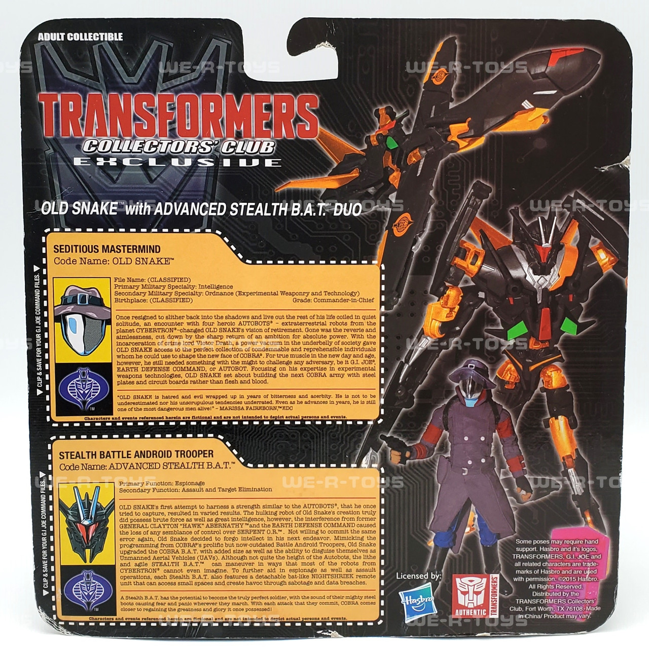 Old Snake w/ Advanced Stealth BAT Duo 新品 GI Joe and the Transformers Old Snake with Advanced Stealth BAT