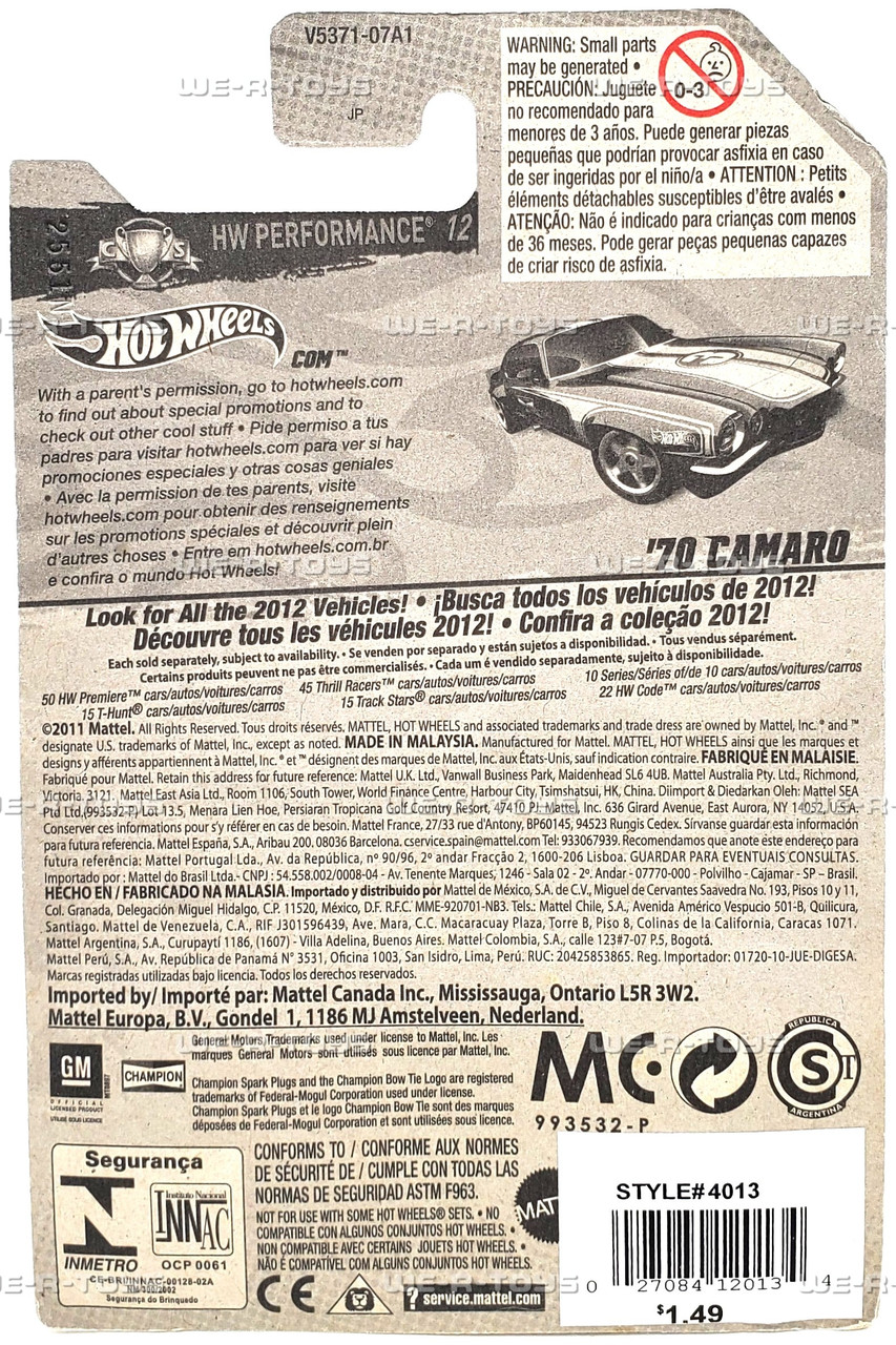 Hot Wheels 70 Camaro HW Performance Super Treasure Hunt Car