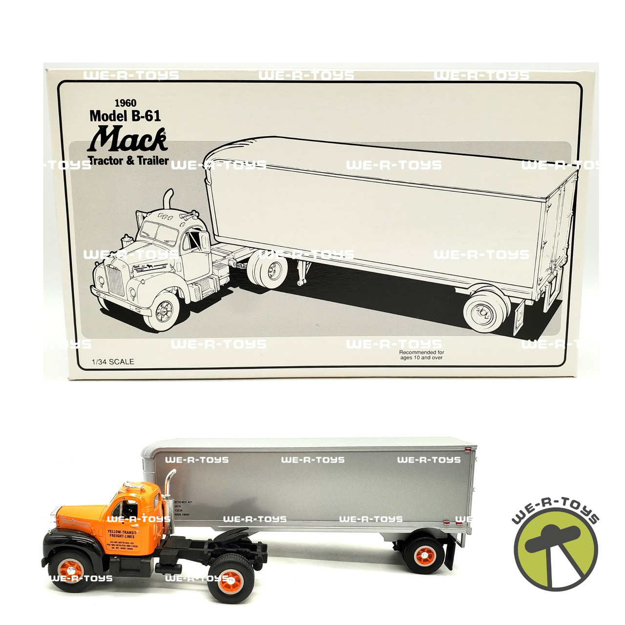 First Gear 1960 Model B-61 Mack Tractor & Trailer Yellow Transit