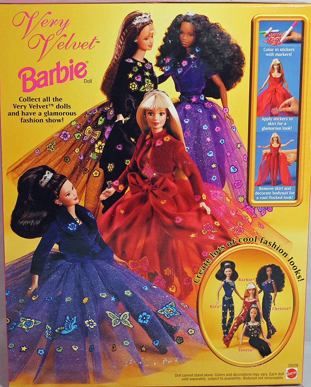 Very Velvet Barbie Doll 1998 Mattel 20528 With 3 Sticker Sheets