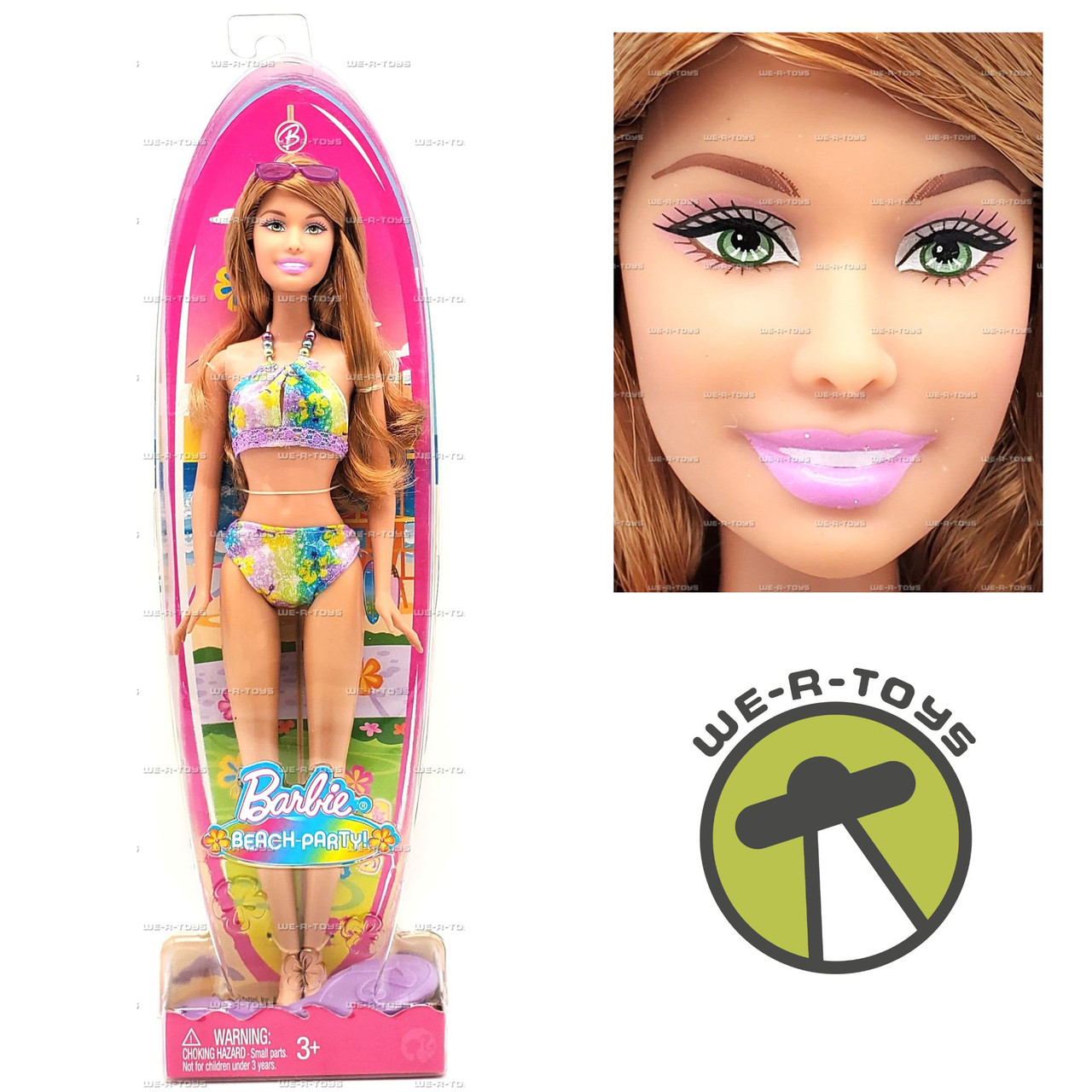 Barbie Beach Party Red Hair Doll in Purple Bikini 2008