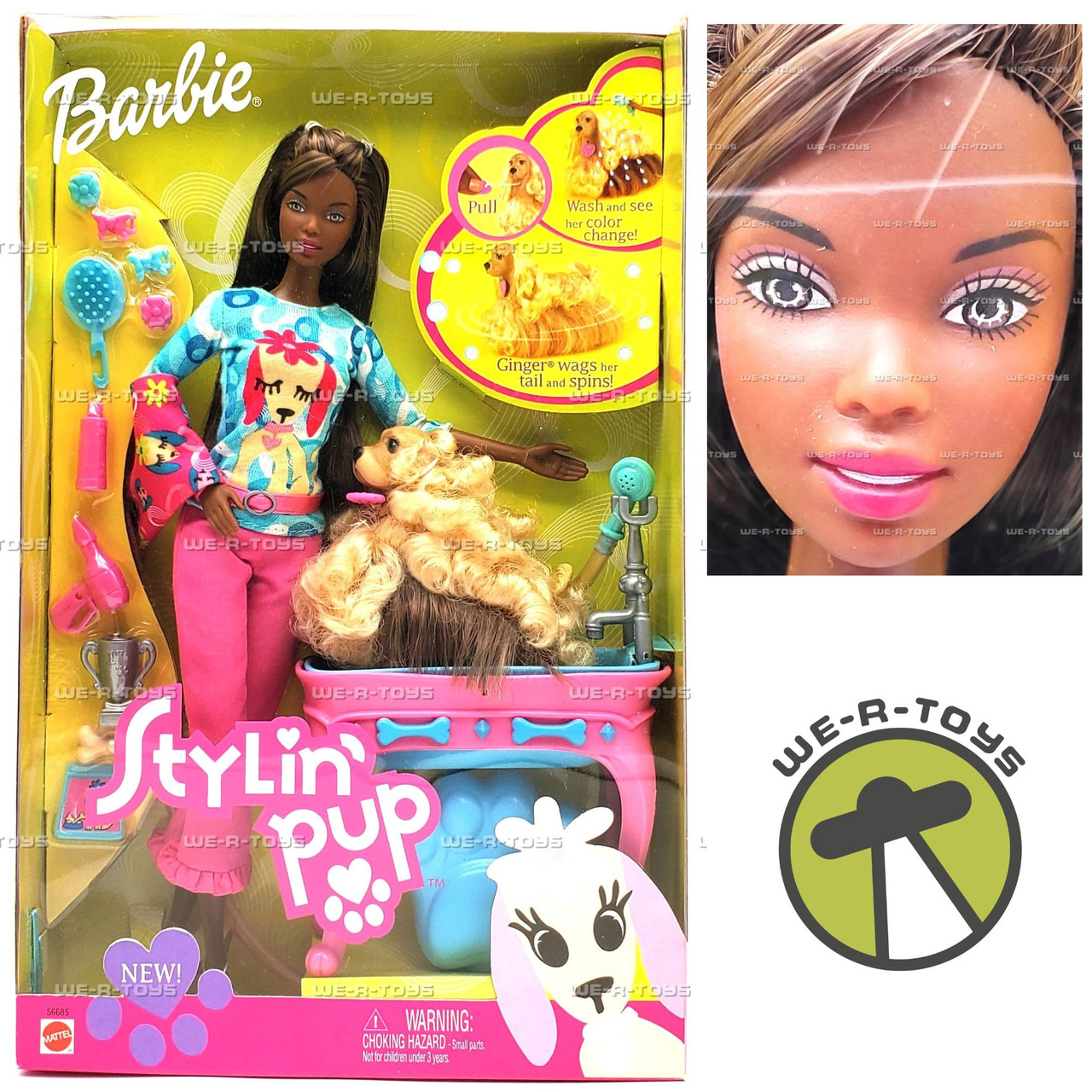 Barbie Stylin' Pup African American Doll w/ Dog & Bath 2002 Mattel