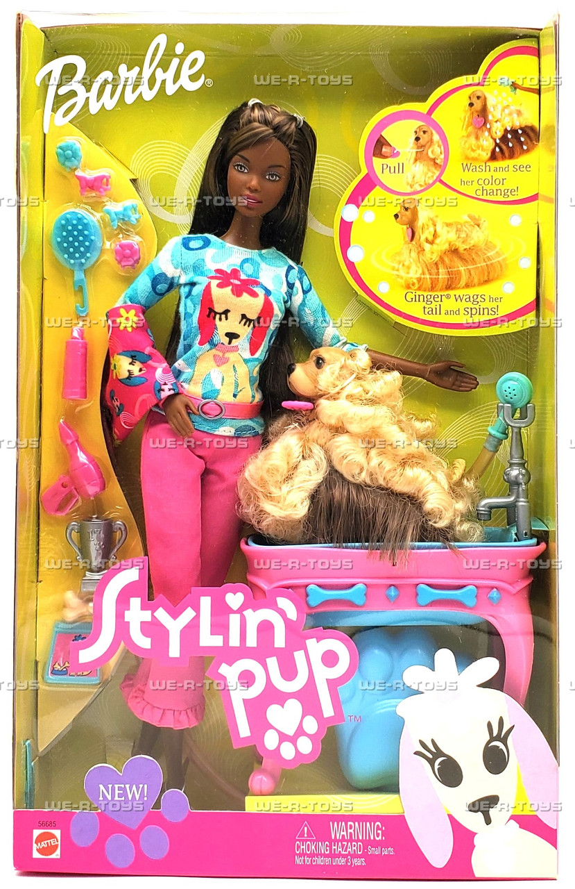 Barbie Stylin' Pup African American Doll w/ Dog & Bath 2002 Mattel