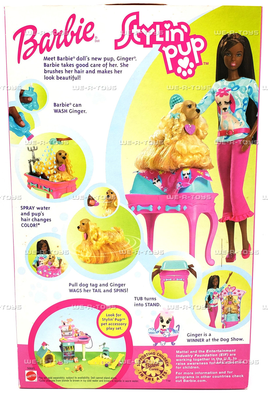 Barbie Stylin Pup, Birthday dreams 2 セット Barbie Stylin' Pup African American Doll w/ Dog & Bath 2002 Mattel