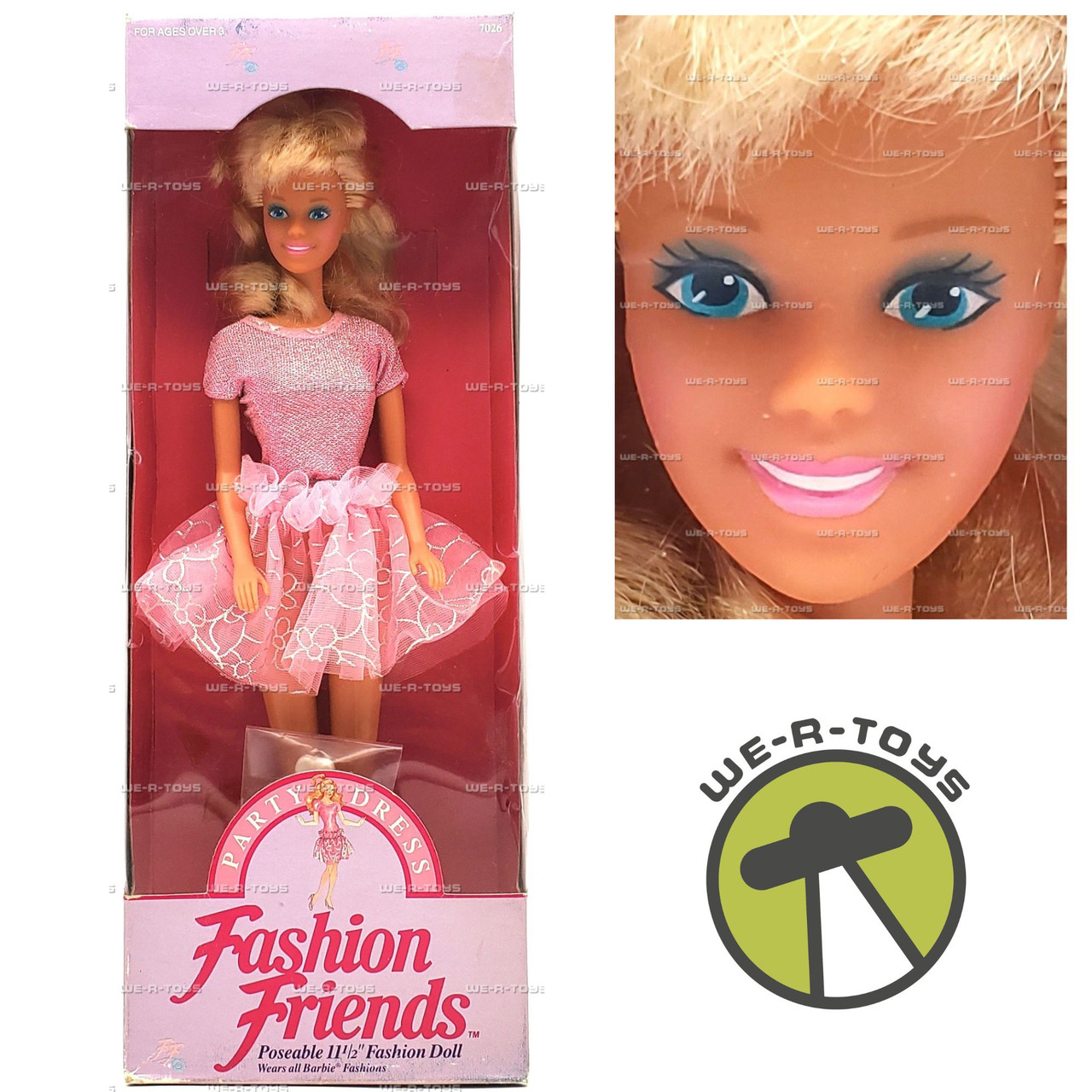 Fashion Friends Party Dress Poseable Doll in Pink Dress 1990 Mattel #7026 -  We-R-Toys