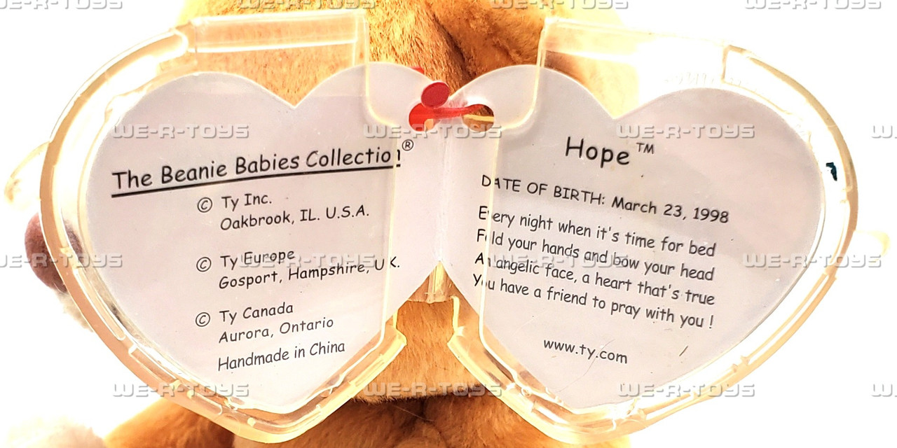 Ty Beanie Babies Hope Praying Bear Plush 1999 - We-R-Toys