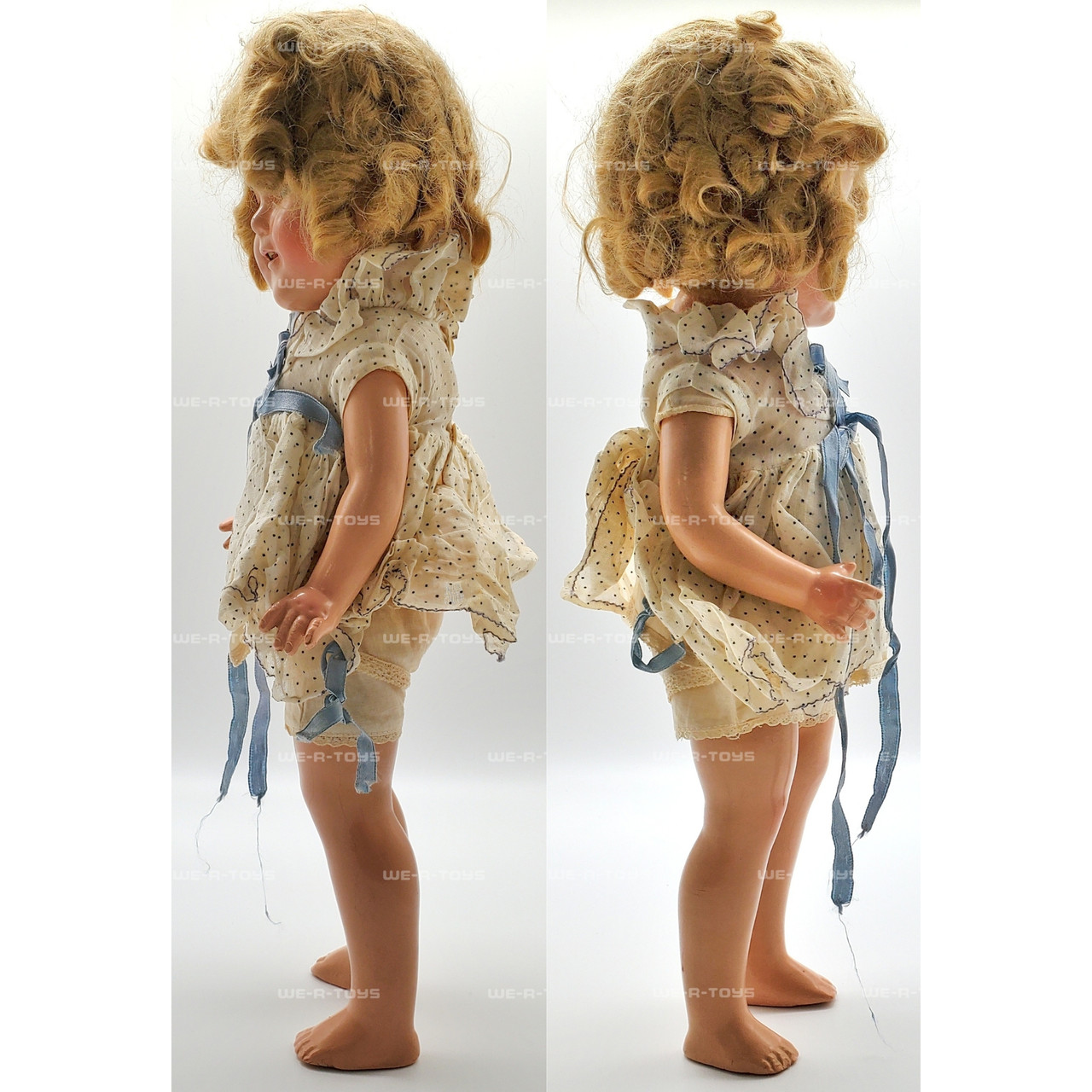 Vintage Ideal 1930s Shirley Temple Composition Doll in Blue Polka