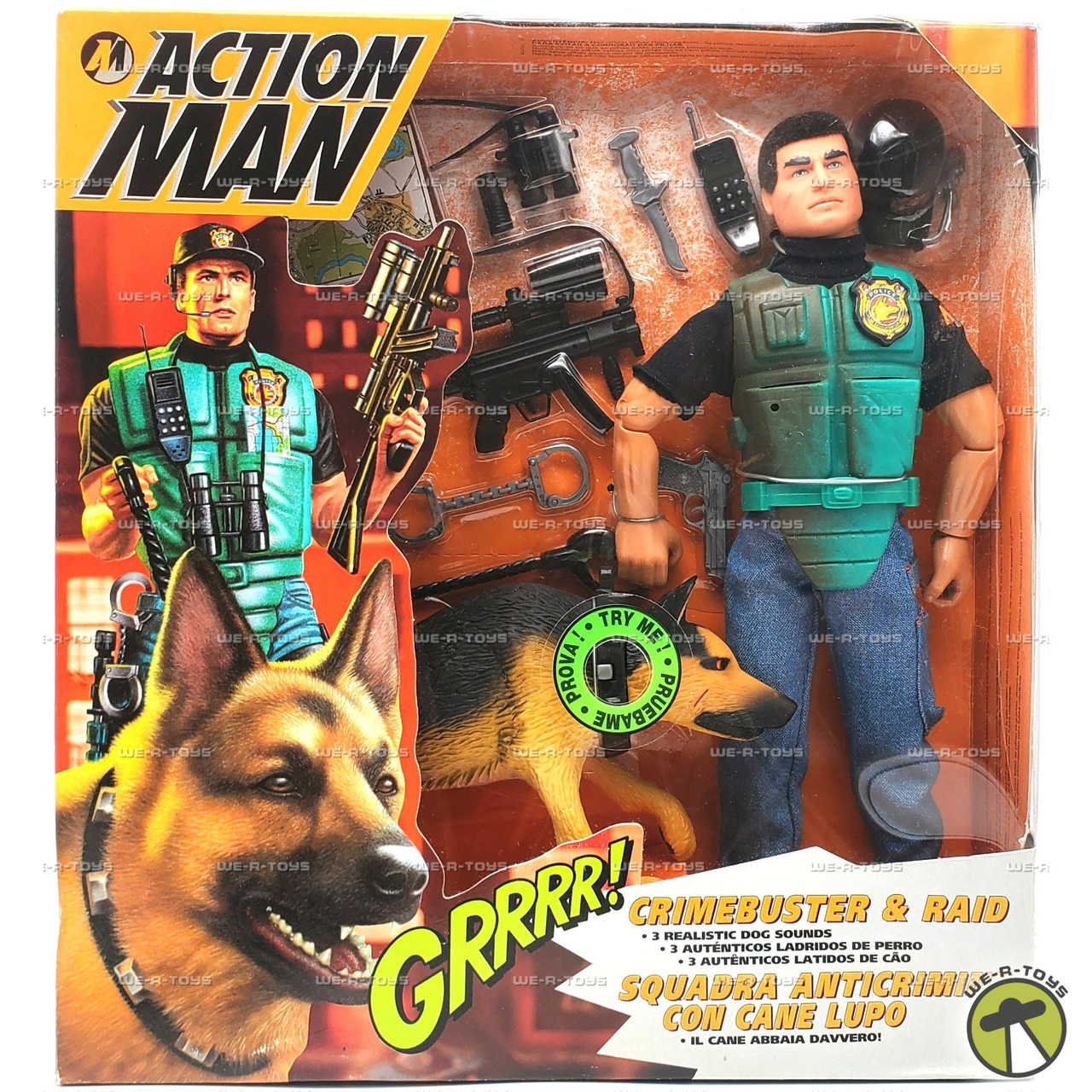 Action Man Crimebuster & Raid Action Figure with Dog 1995 Hasbro