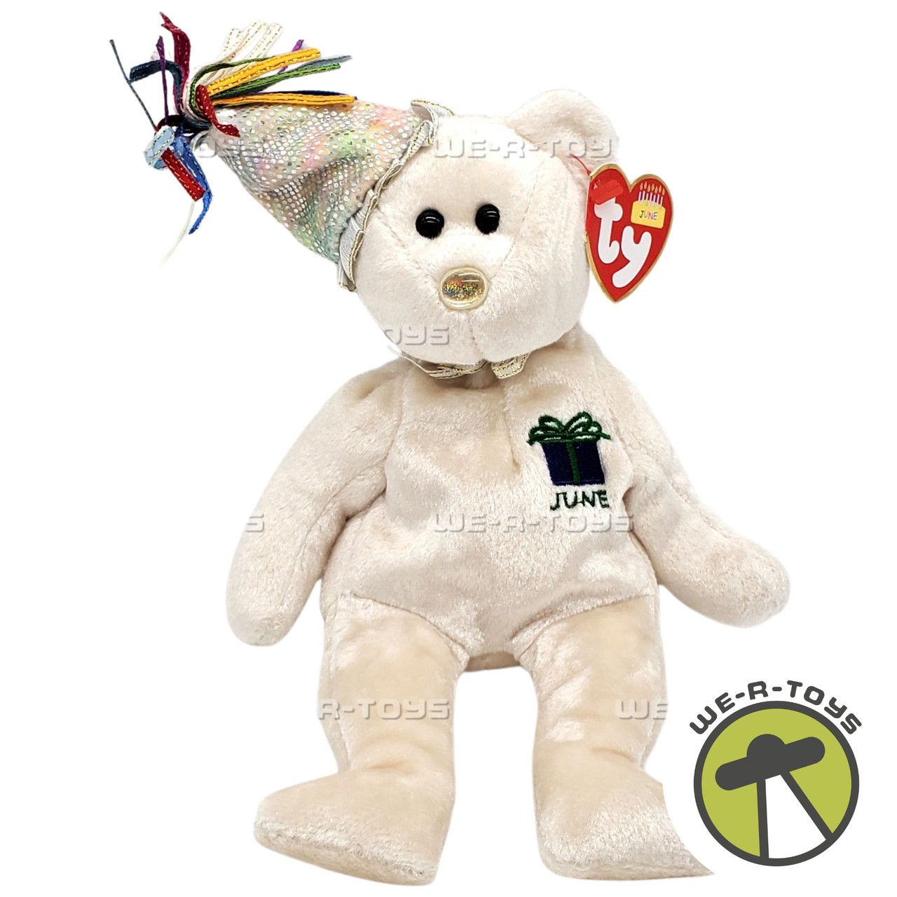 Ty Beanie Babies June the Birthday Bear with Hat Plush 2002 We-R