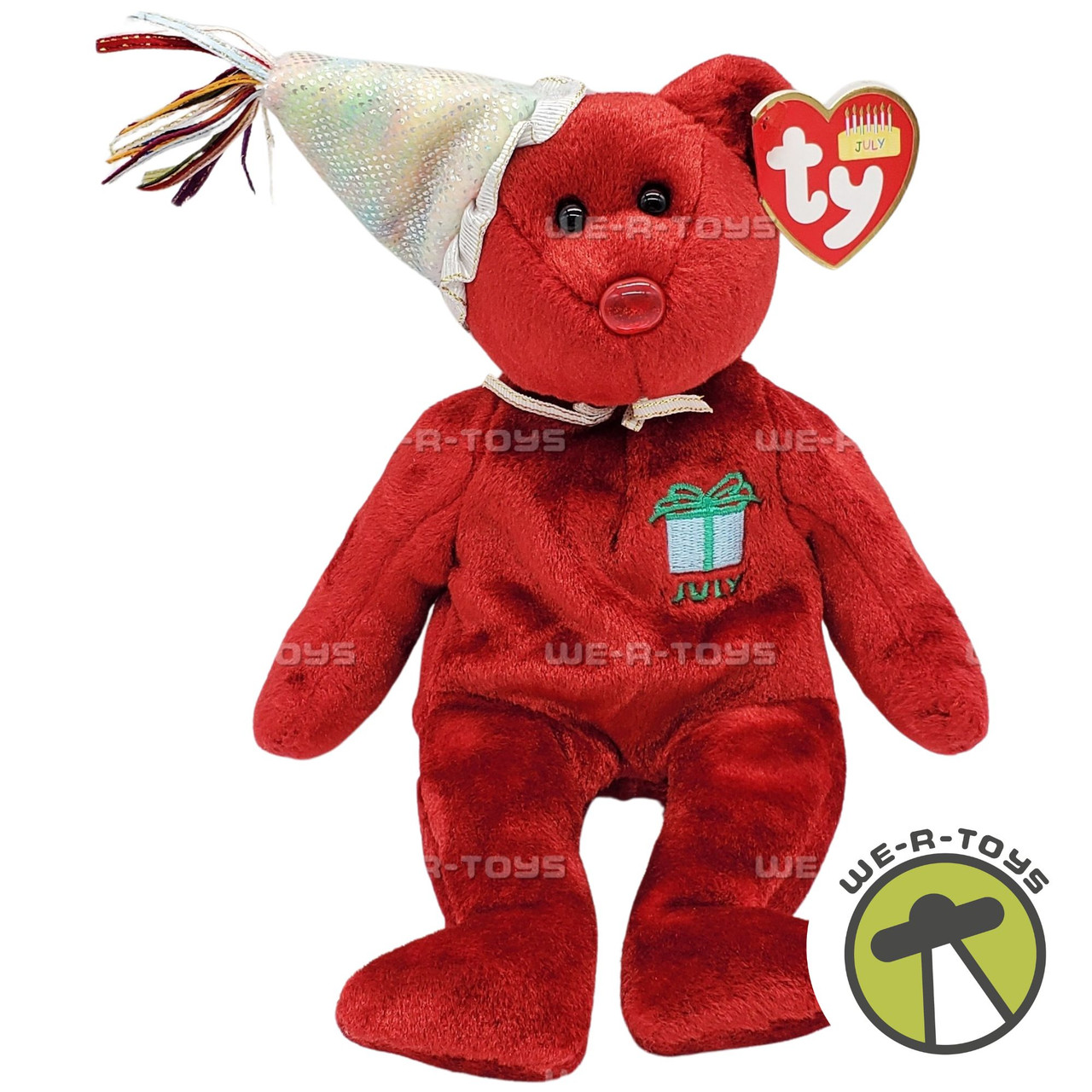 Ty Beanie Babies July the Birthday Bear with Hat Plush 2002 We-R
