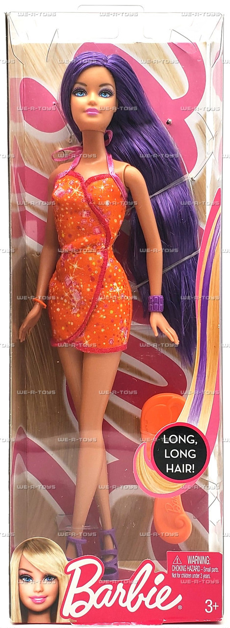 Barbie Hairtastic Orange Dress Long Purple Hair Doll 2012 Mattel #Y9928 - We-R-Toys Barbie Hairtastic Orange Dress Long Purple Hair Doll 2012 Mattel #Y9928 - We-R-Toys