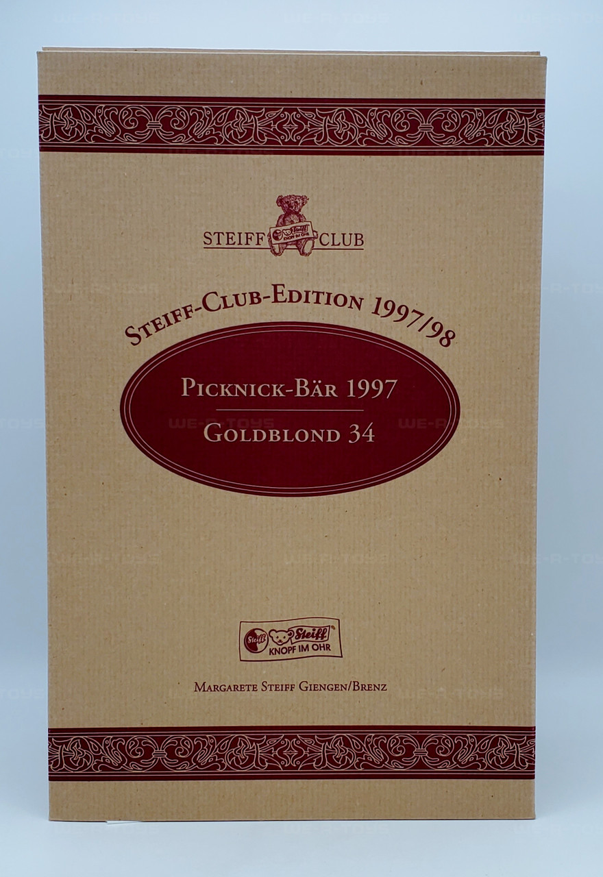 Steiff 1997 Club Picnic Teddy Bear Gold Blond 34 With Box & COA