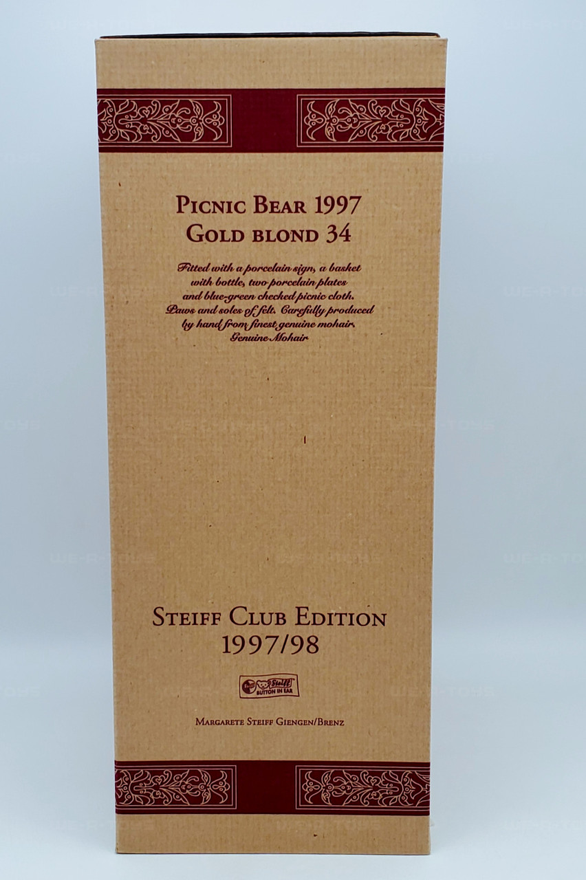 Steiff 1997 Club Picnic Teddy Bear Gold Blond 34 With Box & COA
