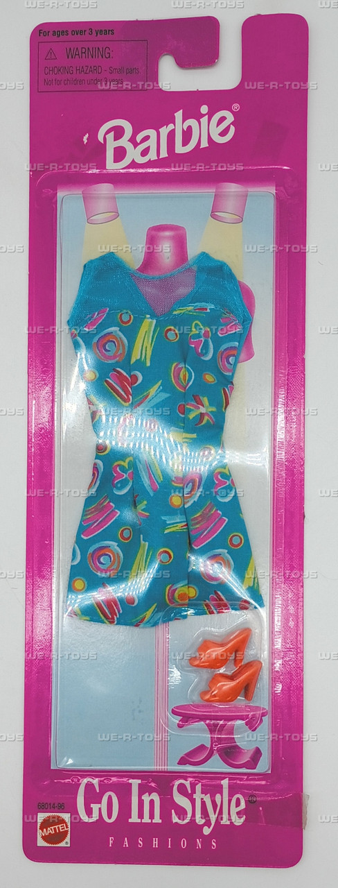 Barbie Go In Style Fashions Blue Dress and Orange Shoes 1997 Mattel 68014-96 New - We-R-Toys Barbie Go In Style Fashions Blue Dress and Orange Shoes 1997 Mattel 68014-96 New - We-R-Toys
