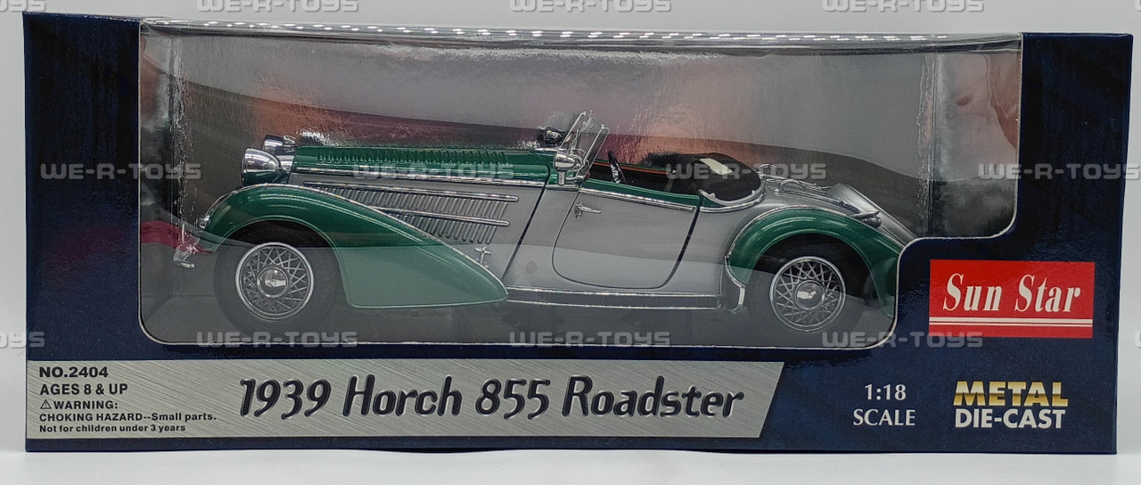 Sun Star Green /Silver 1939 Horch 855 Roadster 1:18 Metal DieCast