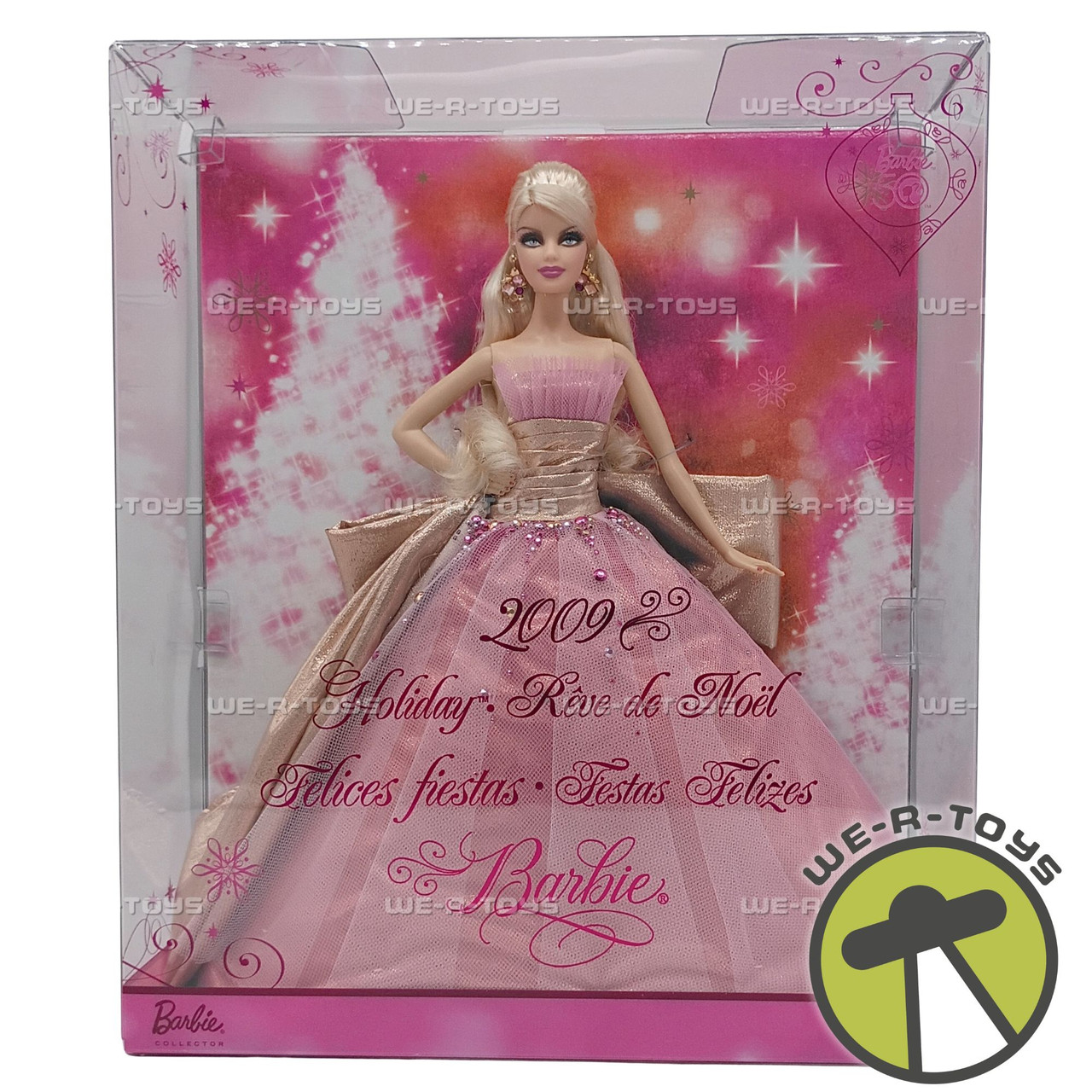 Barbie 2009 Holiday Doll In Pink Dress Blonde Hair 2008 Mattel #R2709 New -  We-R-Toys