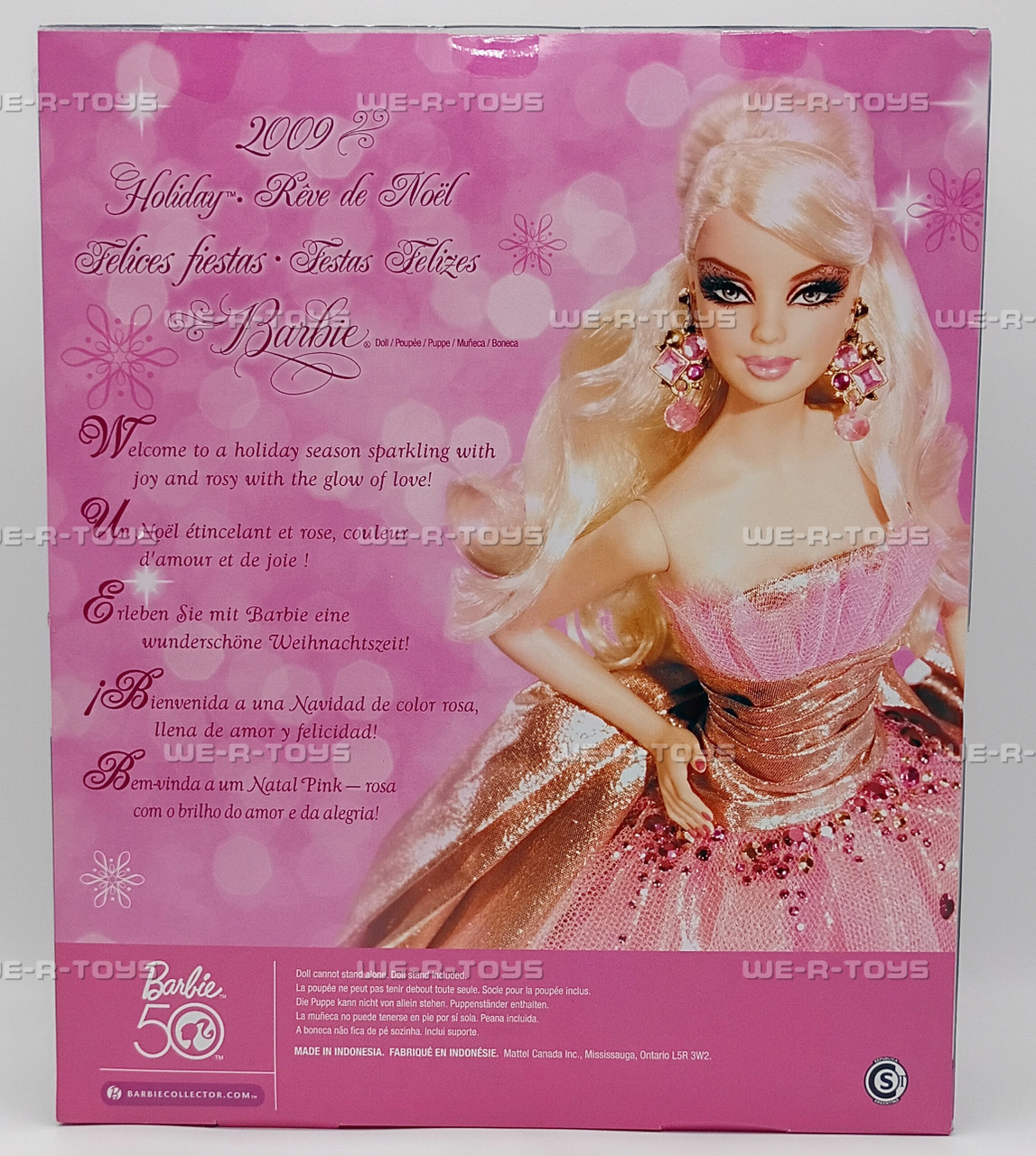 pink dress holiday barbie NEW 2009 Holiday Barbie Doll Blonde Pink Dress 50 Year Anniversary Mattel #N6556
