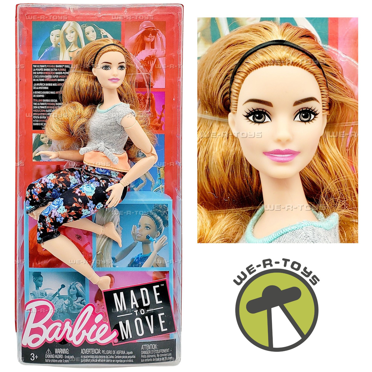 Barbie Made To Move Doll Red Hair with Blue Floral Yoga Pants 2017