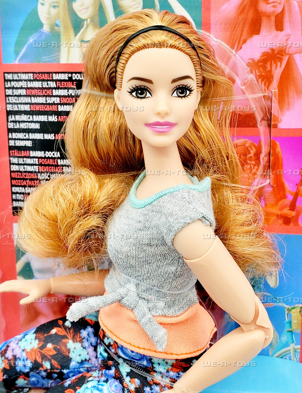 Barbie Made to Move Doll, Curvy, with 22 Flexible Joints Long Straight Red Hair Wearing Athleisure-wear for Kids 3 to 7 Years Old