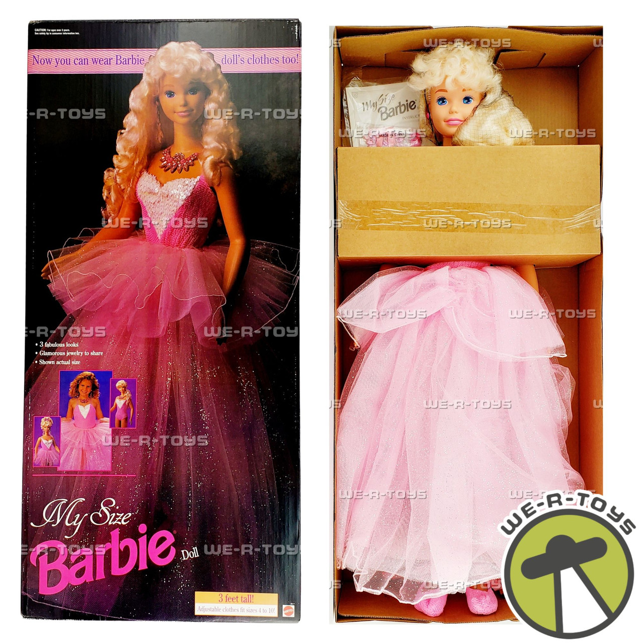 My Size 3ft Barbie Doll With 3 Fabulous Looks 1992 Mattel No. 2517