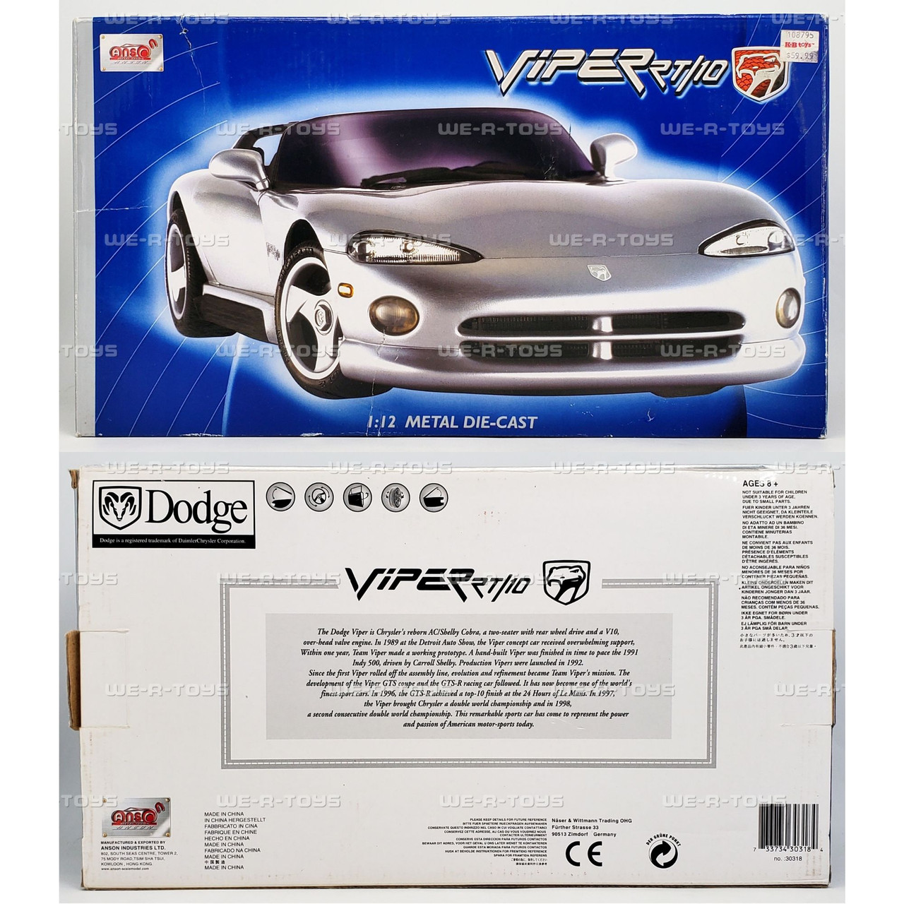 Anson Dodge Viper RT/10 1:12 Metal Die-Cast Limited Edition