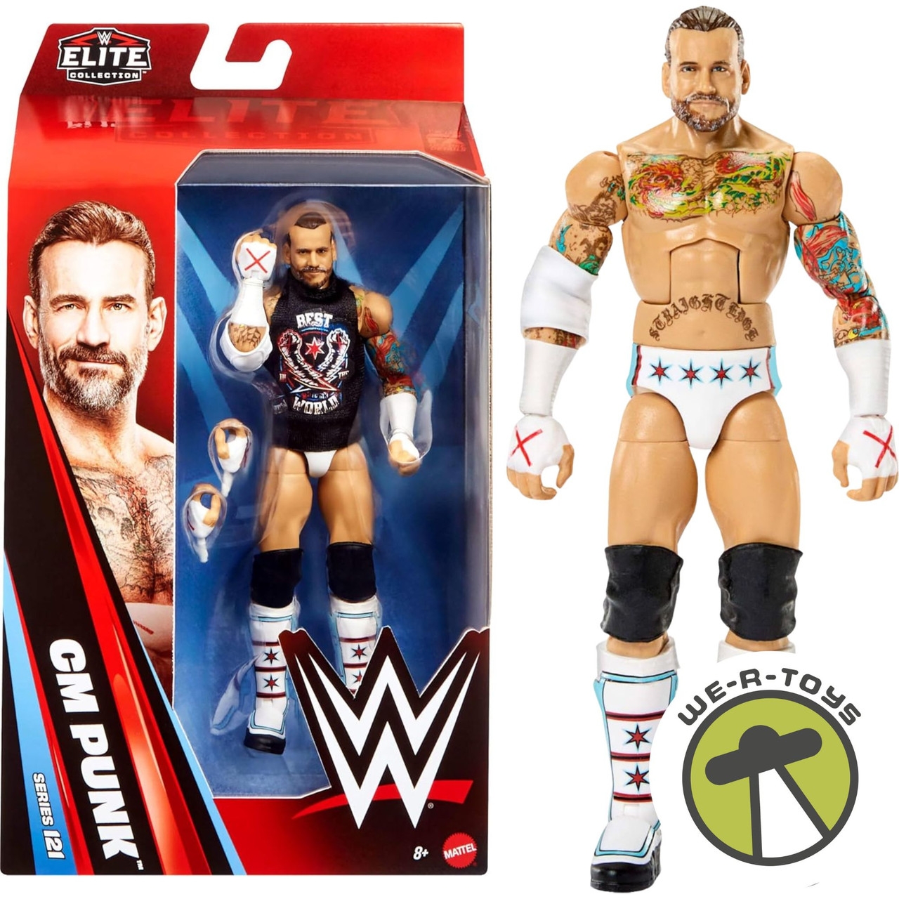 Mattel WWE Elite Actiefiguur – CM Punk – Serie Nr. 124 – 15 Cm – 25 Beweegbare Punten, Verwisselbare Handen, Accessoires – JHT70