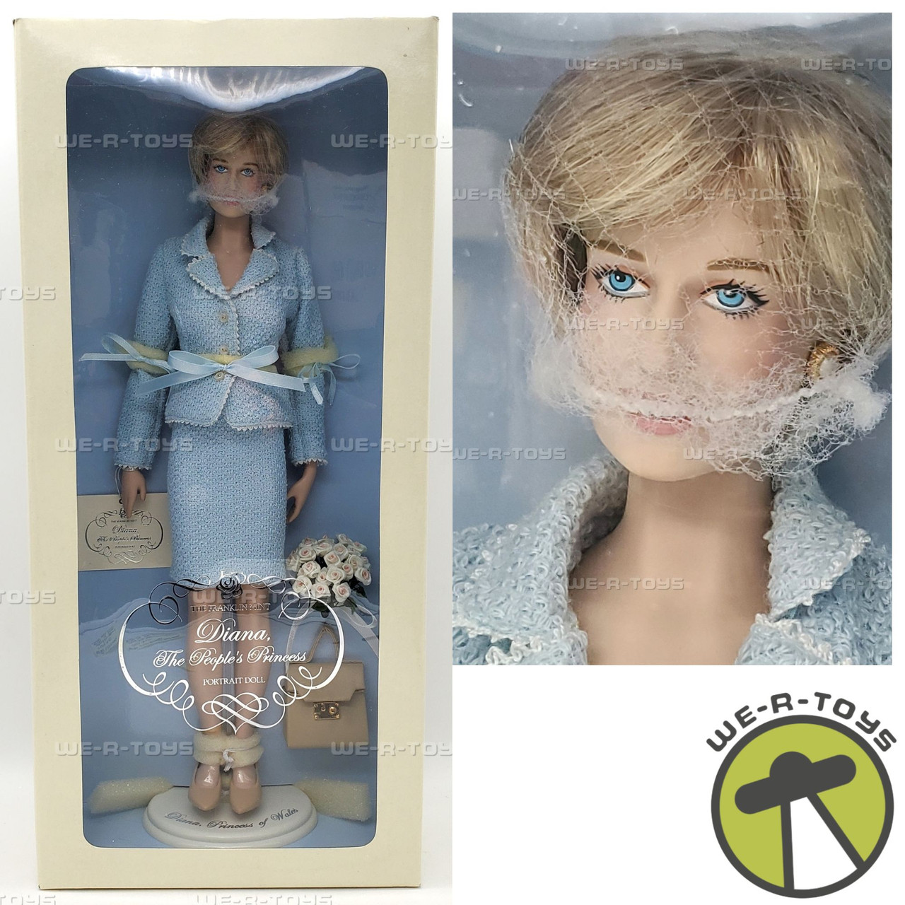 princess diana porcelain doll blue dress Vintage Princess Diana Porcelain Doll in a Deep Blue Satin outfit
