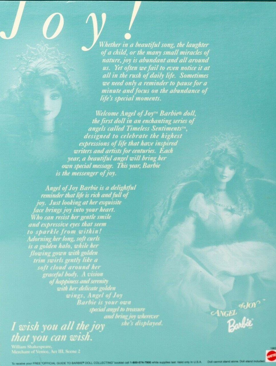 1998 • Angel of Joy Barbie • No. 19633 • NRFB • Timeless Sentiments Collection • First in Series • Mattel Collector Edition 1998 • Angel of Joy Barbie • No. 19633 • NRFB • Timeless Sentiments Collection • First in Series • Mattel Collector Edition