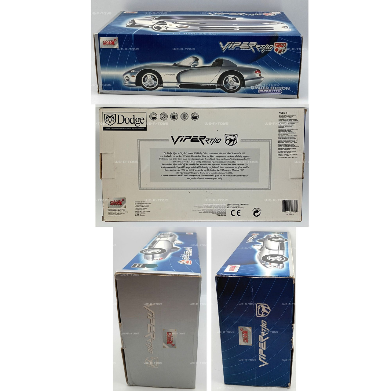 Anson Dodge Viper RT/10 Green 1:12 Metal Die-Cast Limited Edition