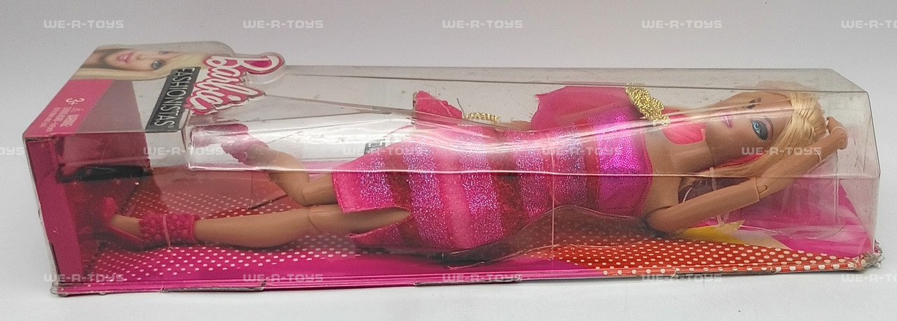 barbie fashionista barbie doll hot pink dress Barbie Fashion Doll in Barbiecore-inspired Outfit with Pink Heels and Pink Patterned Dress, Blonde