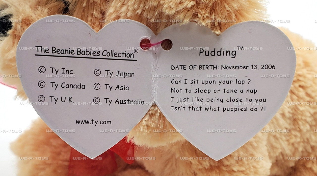 Ty Beanie Baby Pudding the Dog with Red Ribbon Plush 2006 - We-R-Toys