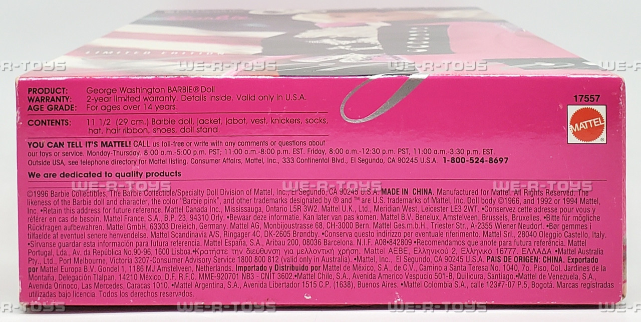 George Washington Barbie Doll FAO Schwarz Limited Edition 1996