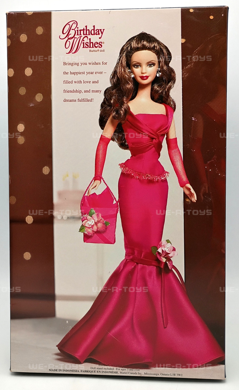Birthday Wishes Barbie Doll Brunette in Ruby Red Dress 2004 Mattel