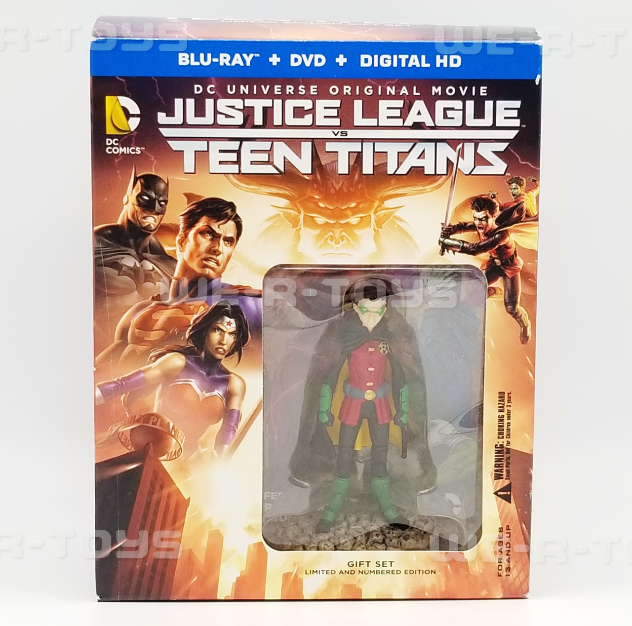 DC Justice League Vs Teen Titans ~ Blu-Ray + DVD ~ Robin Figure ~ Comic ~  USED