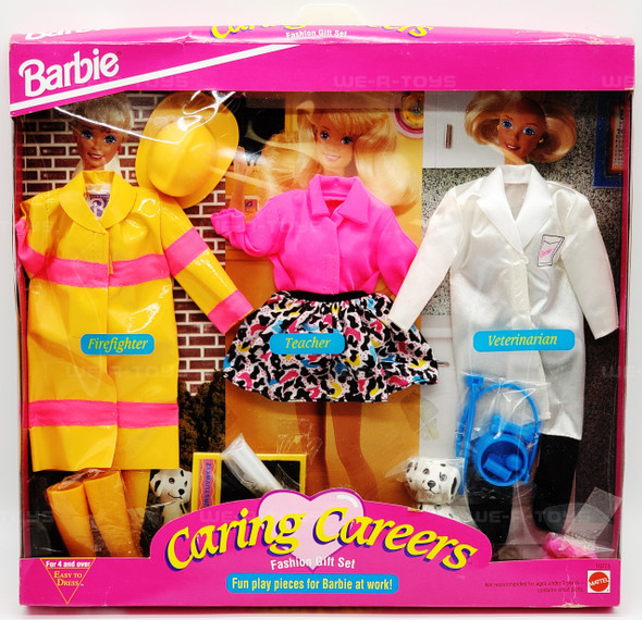 Barbie Caring Careers Fashion Gift Set Firefighter Teacher Vet 1993 Mattel NRFP