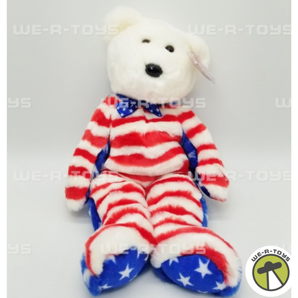 TY Beanie Buddies Liberty the Bear Patriotic Teddy 2001 White Head 14" with Tag