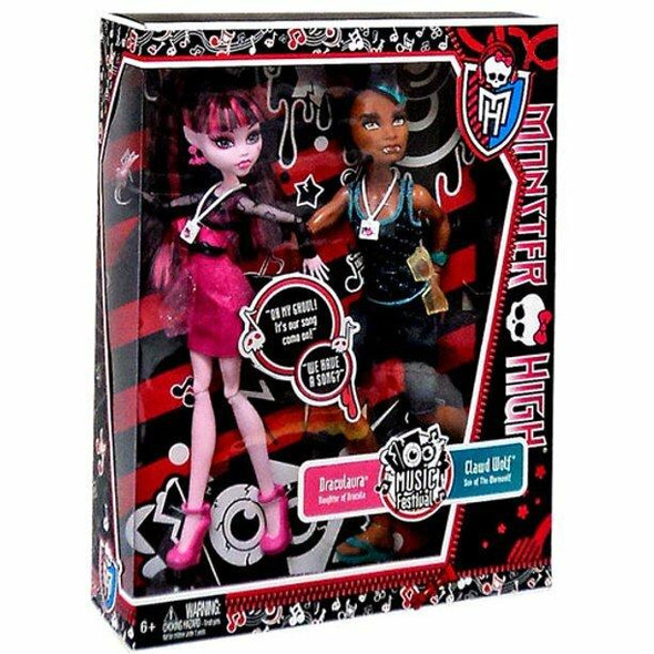 Monster High Draculaura and Clawd Wolf Music Festival Doll Set 2013 Mattel #BBR83