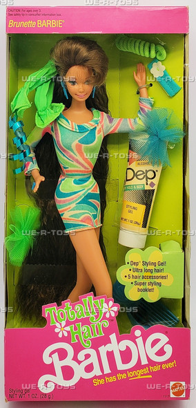 Totally Hair Barbie Brunette Doll with Dep Hair Gel 1991 Mattel #1117