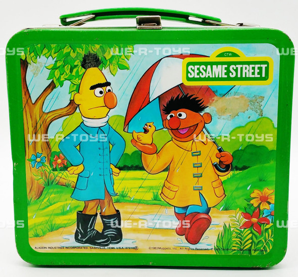 Sesame Street Four Seasons Tin Metal Lunchbox and Thermal Cup 1983 Aladdin USED