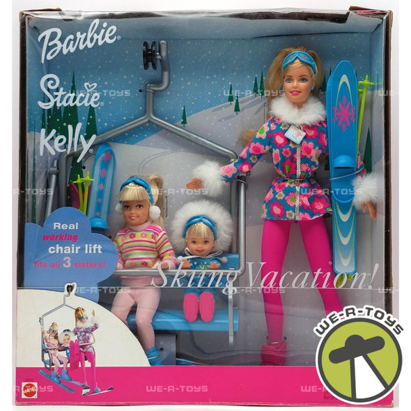 Skiing Vacation Barbie Stacie Kelly Dolls Set & Ski Lift 2000 Mattel No 29347